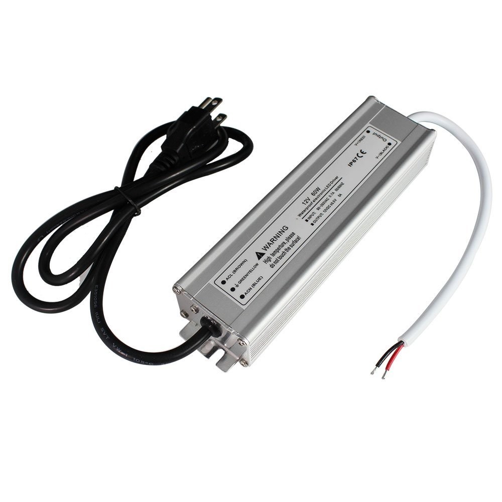 12V 5Amp 60W Outdoor IP67 Waterproof LED Power Supply with Power Plug Aluminum Shell Transformer